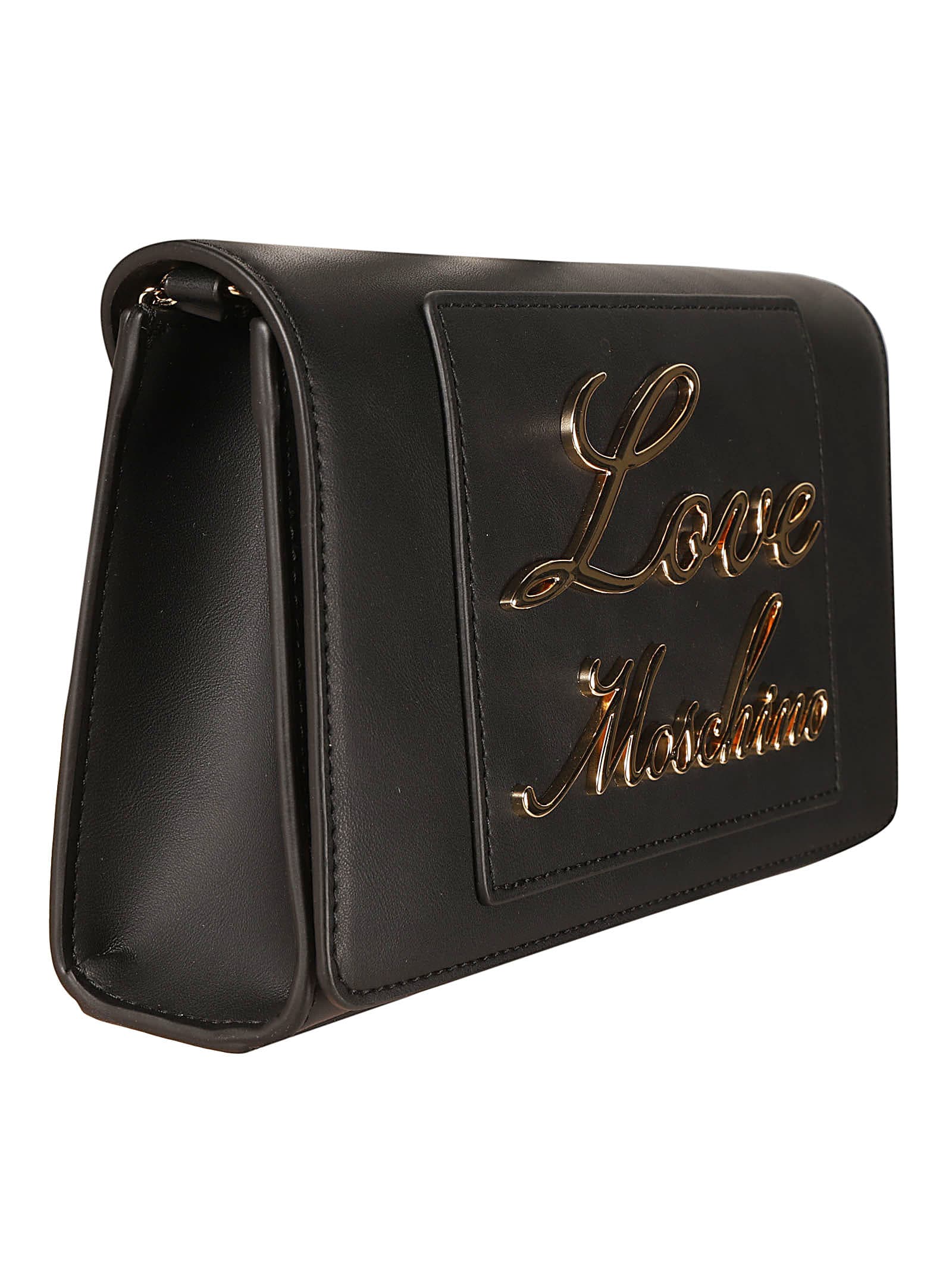 Shop Love Moschino Signature Logo Embossed Shoulder Bag In Black