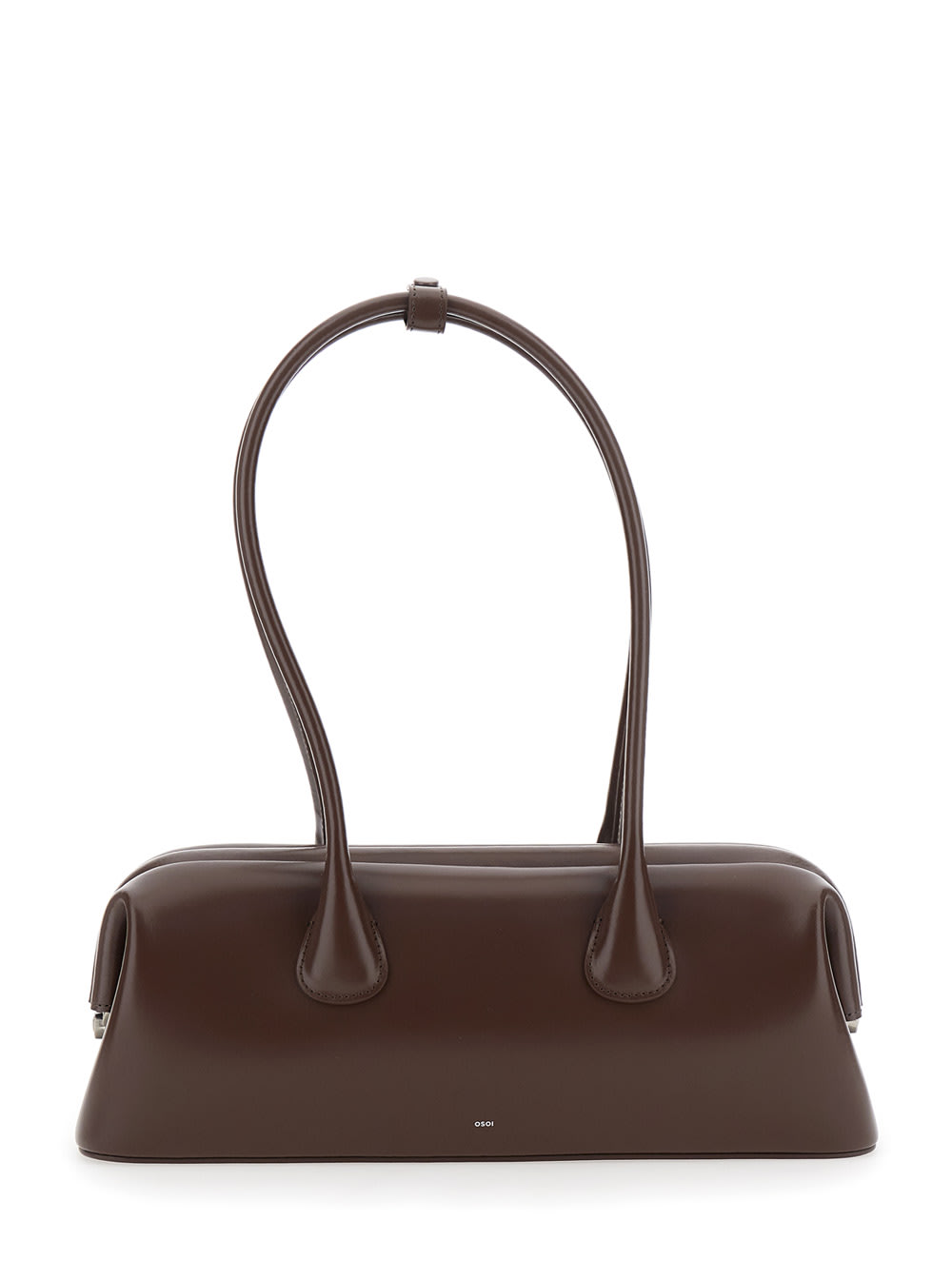 boat Wide Brown Shoulder Bag With Round Handles And Lettering Logo On The Front In Leather Woman