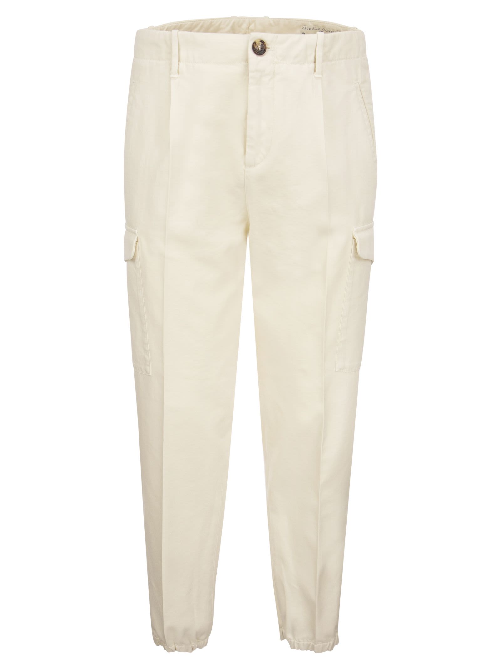 Brunello Cucinelli Ergonomic Fit Trousers In Garment-dyed Comfort Cotton Drill With Darts, Cargo Pockets And Zip At Hem