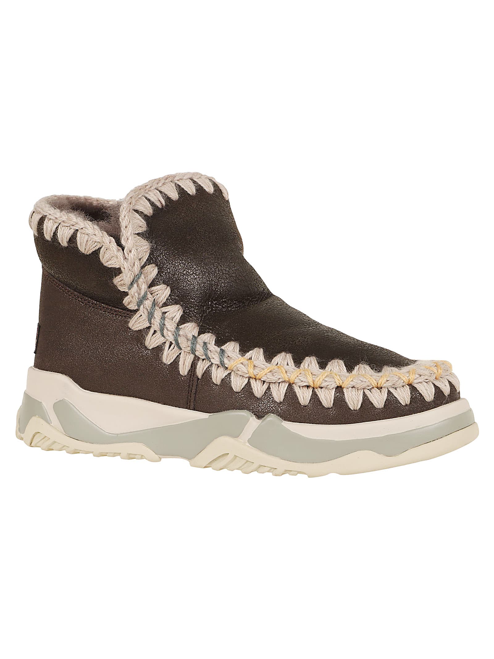 Shop Mou Eskimo Trainer Overstitching In Dumoc Dust Mocha