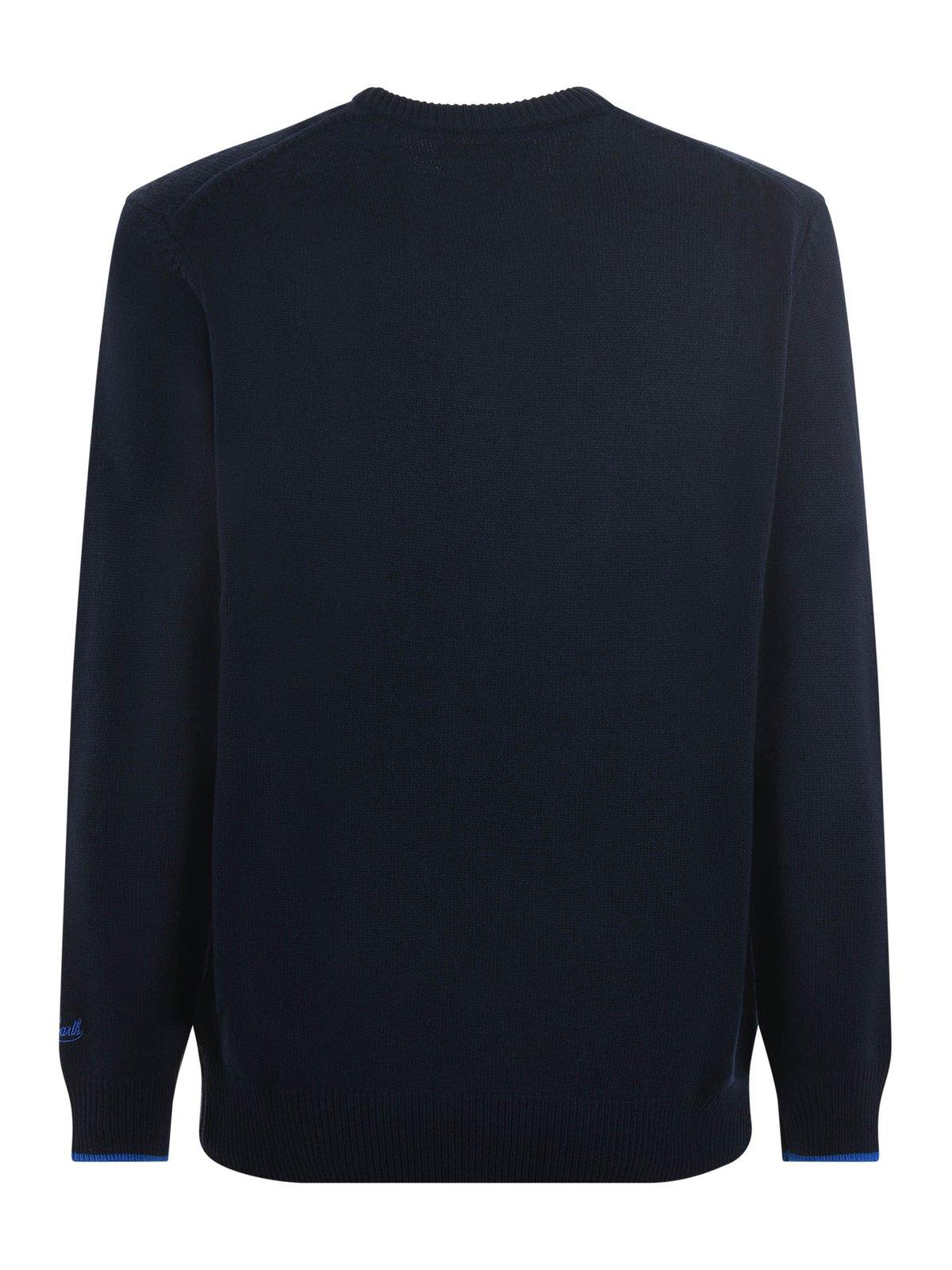 Shop Mc2 Saint Barth Gin Tonic-embroidered Crewneck Long-sleeved Jumper In Blue