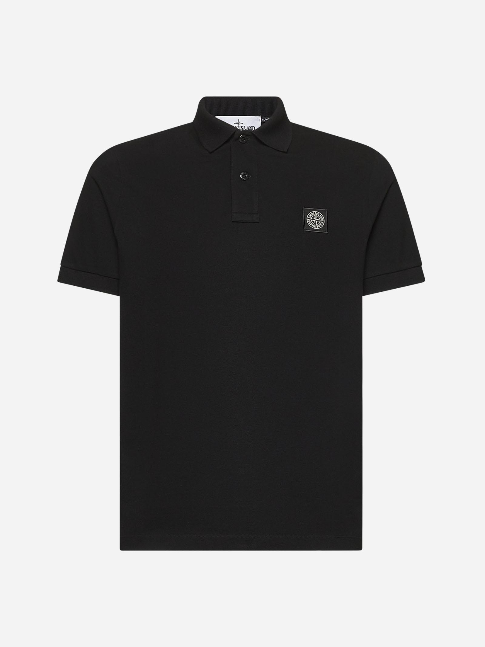 Stone Island Black Stretch Piqué Logo Patch Polo Shirt