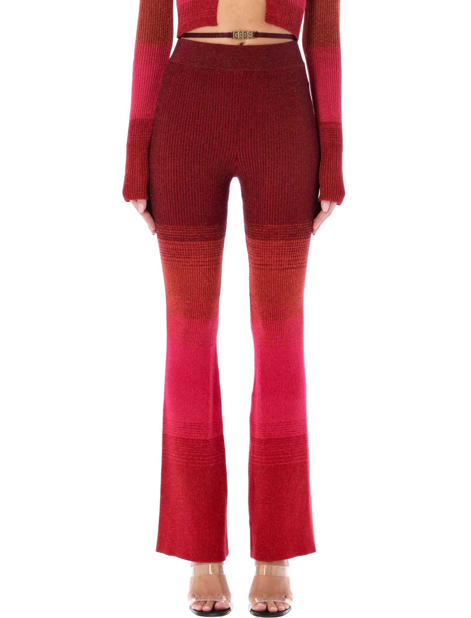 Gcds Ribbed Degrade Lurex Knit Pants In Mix Red