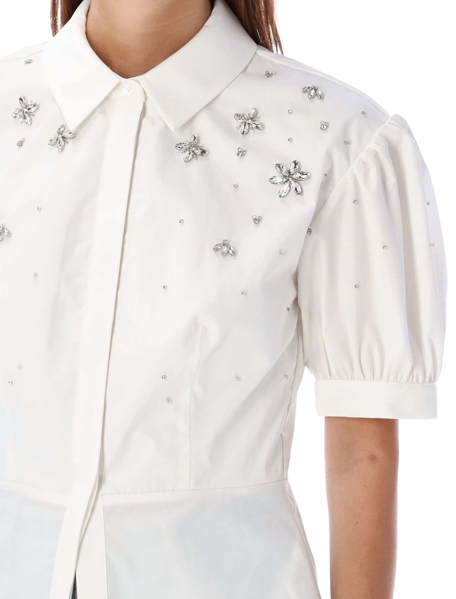 Shop Self-portrait Embellished Shirt In White