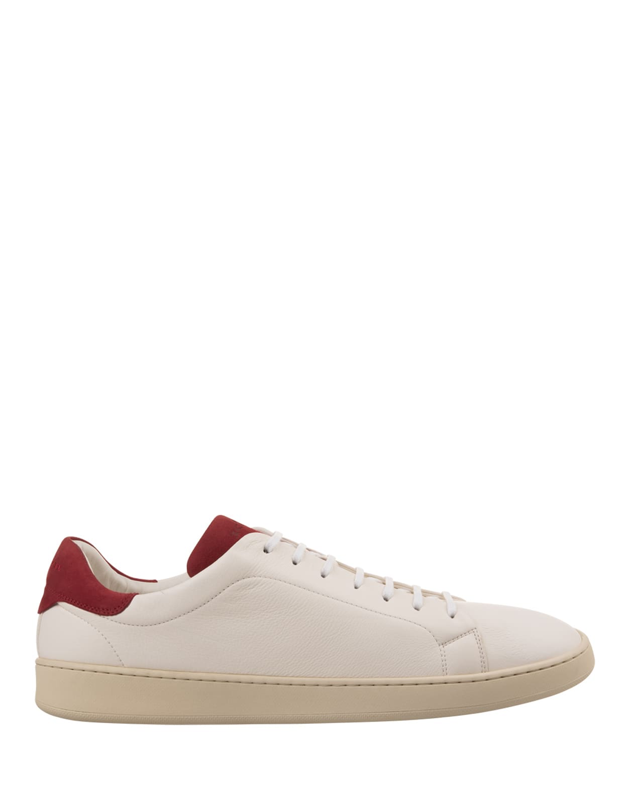 White Leather Sneakers With Red Details