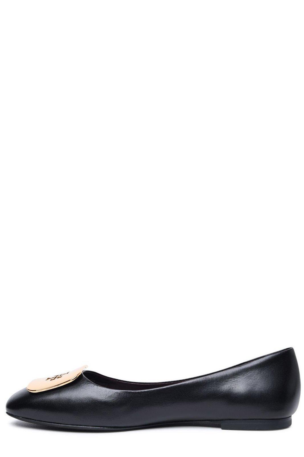 Shop Tory Burch Logo Plaque Slip-on Flat Shoes In Perfect Black