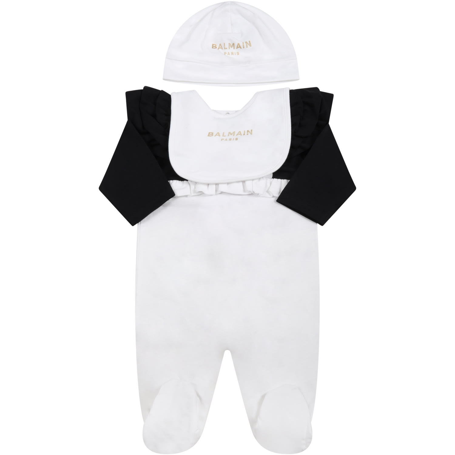 Balmain White Set For Baby Girl With Golden Logo