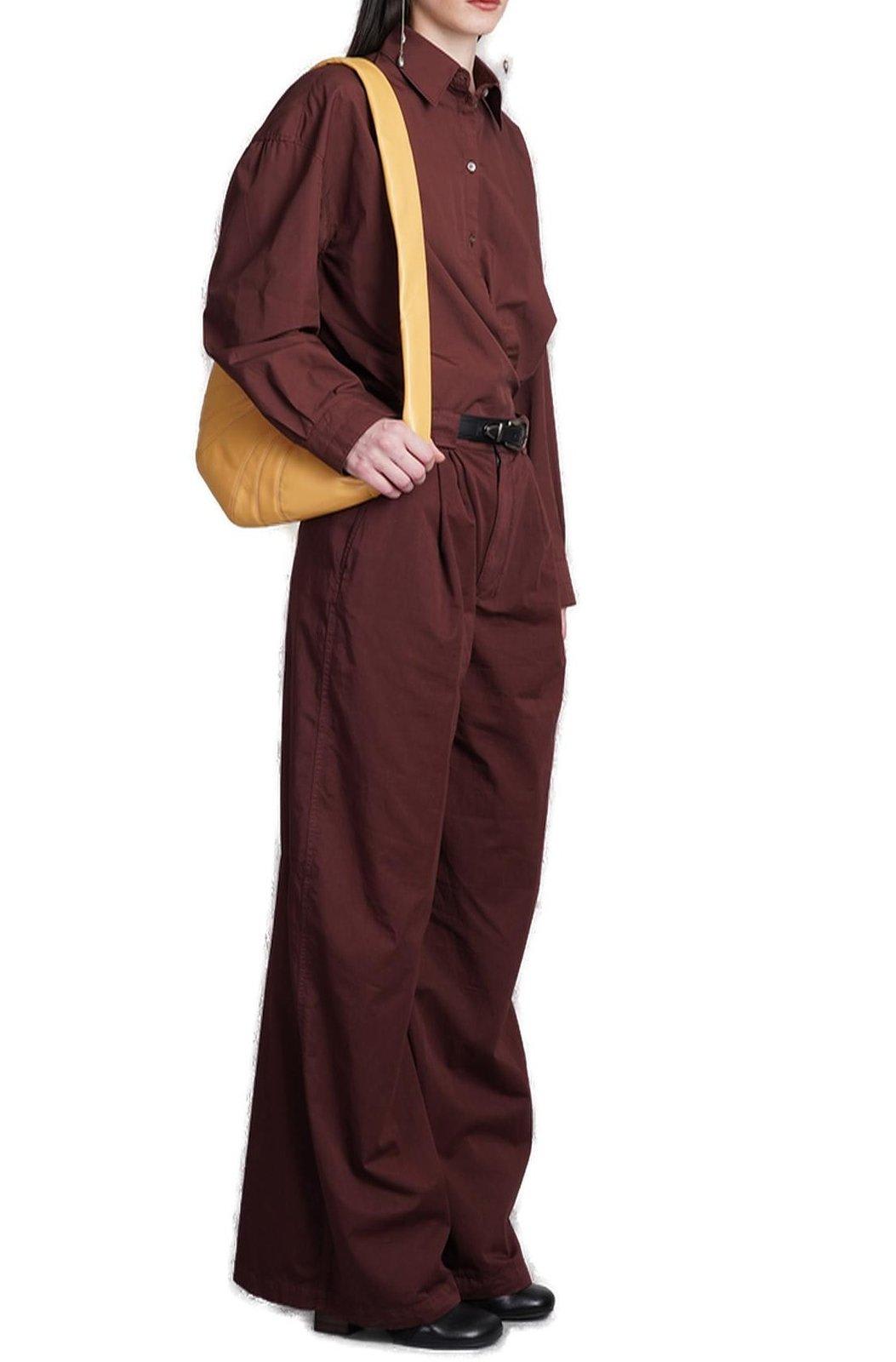 Shop Lemaire Wide Leg Pleated Trousers In Brown