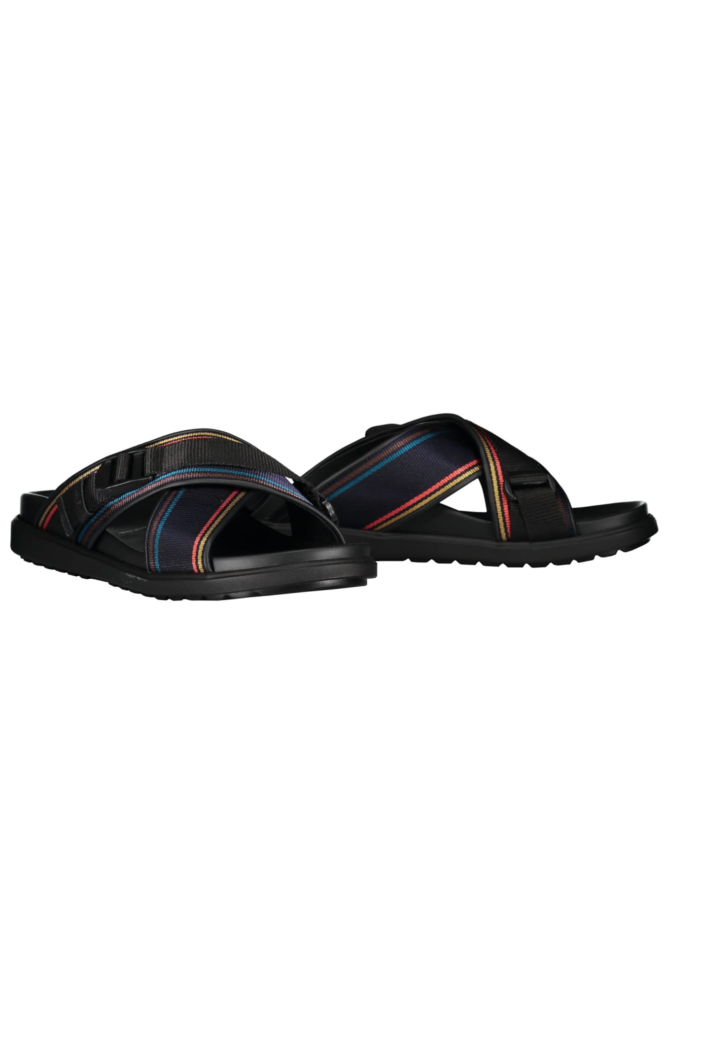 Shop Paul Smith Leather And Fabric Slides In Black