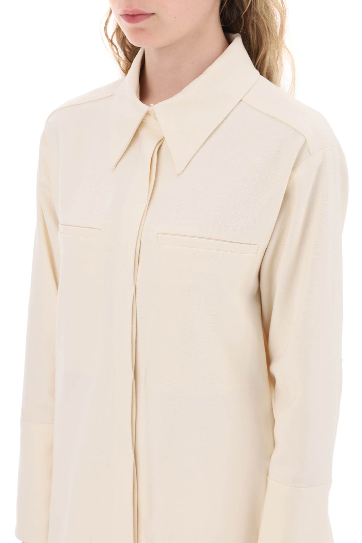 Shop By Malene Birger Mallega Long Overshirt In Vanilla Cream (beige)