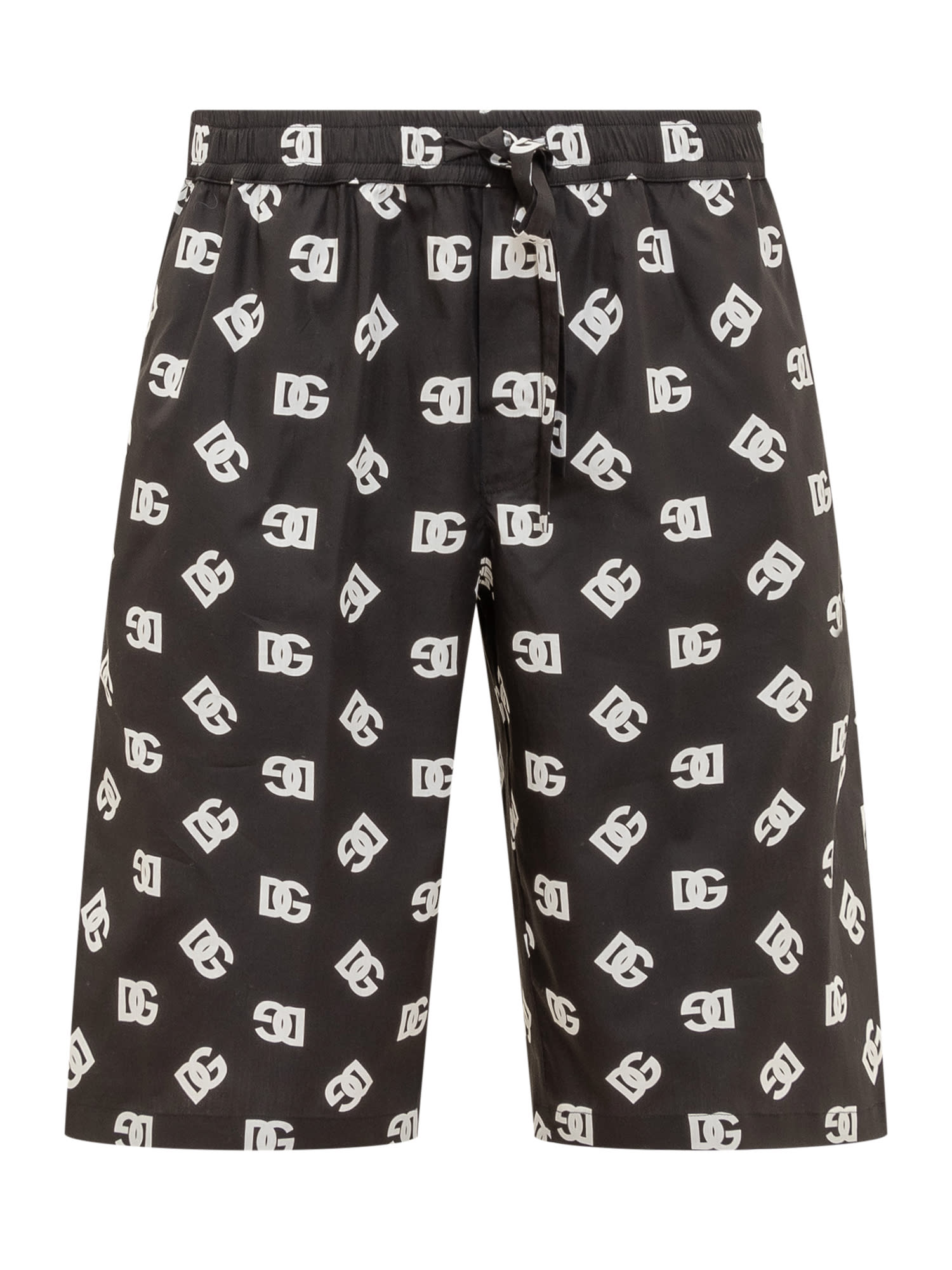 Dolce & Gabbana Dg Logo Print Cotton Shorts In Dg Bianco Fdo Nero