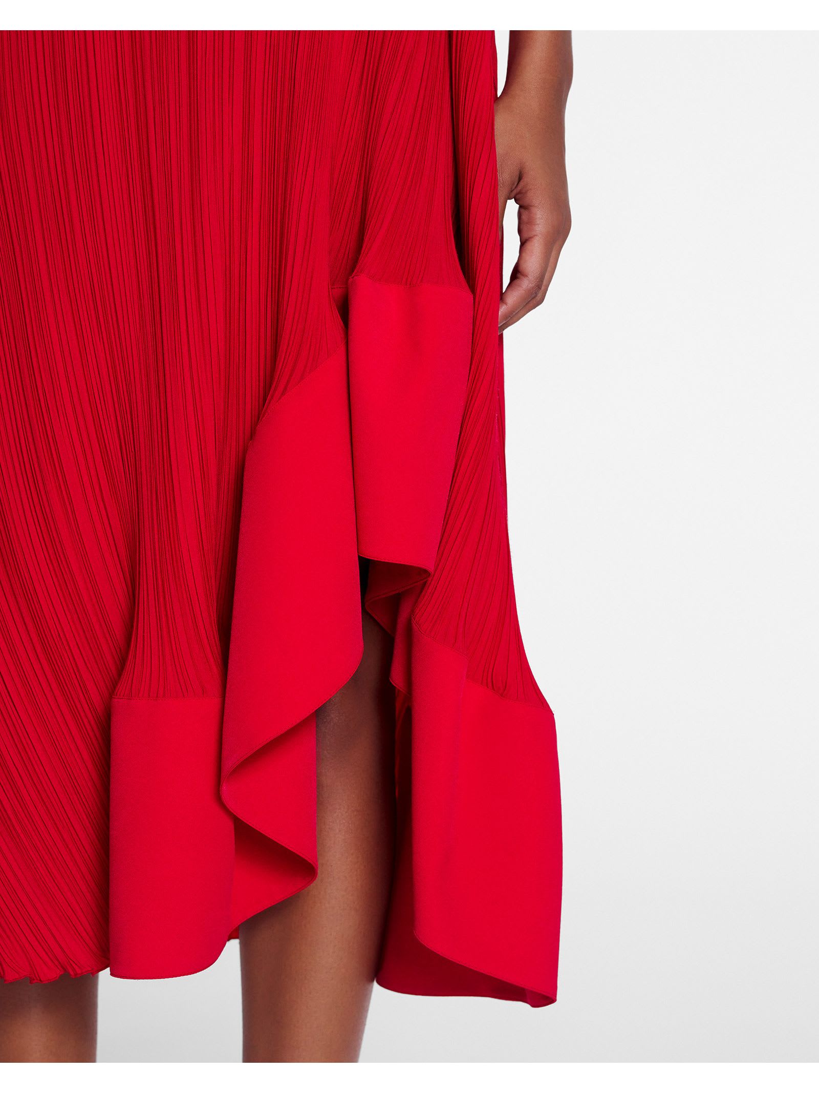 Shop Lanvin Long Pleated Strapped Dress In Red