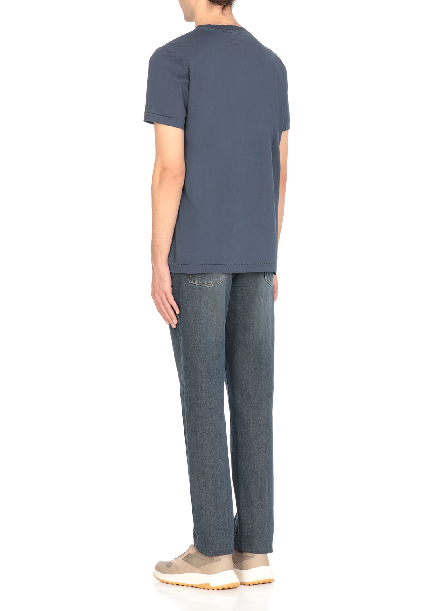Fay Blue Crewneck T-shirt With Pocket And Logo In Blue