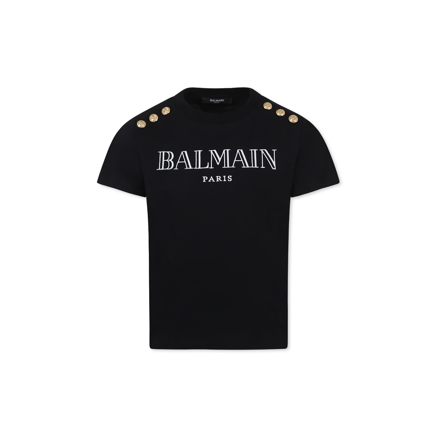 Balmain Black T-shirt For Kids With Logo In Black