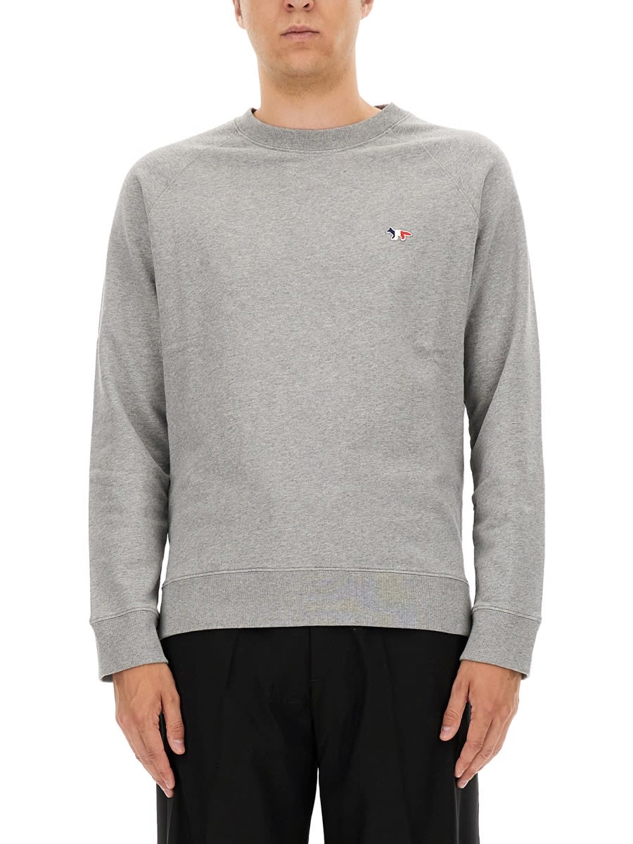 Shop Maison Kitsuné Fox Tricolor Patch Sweatshirt In Grey