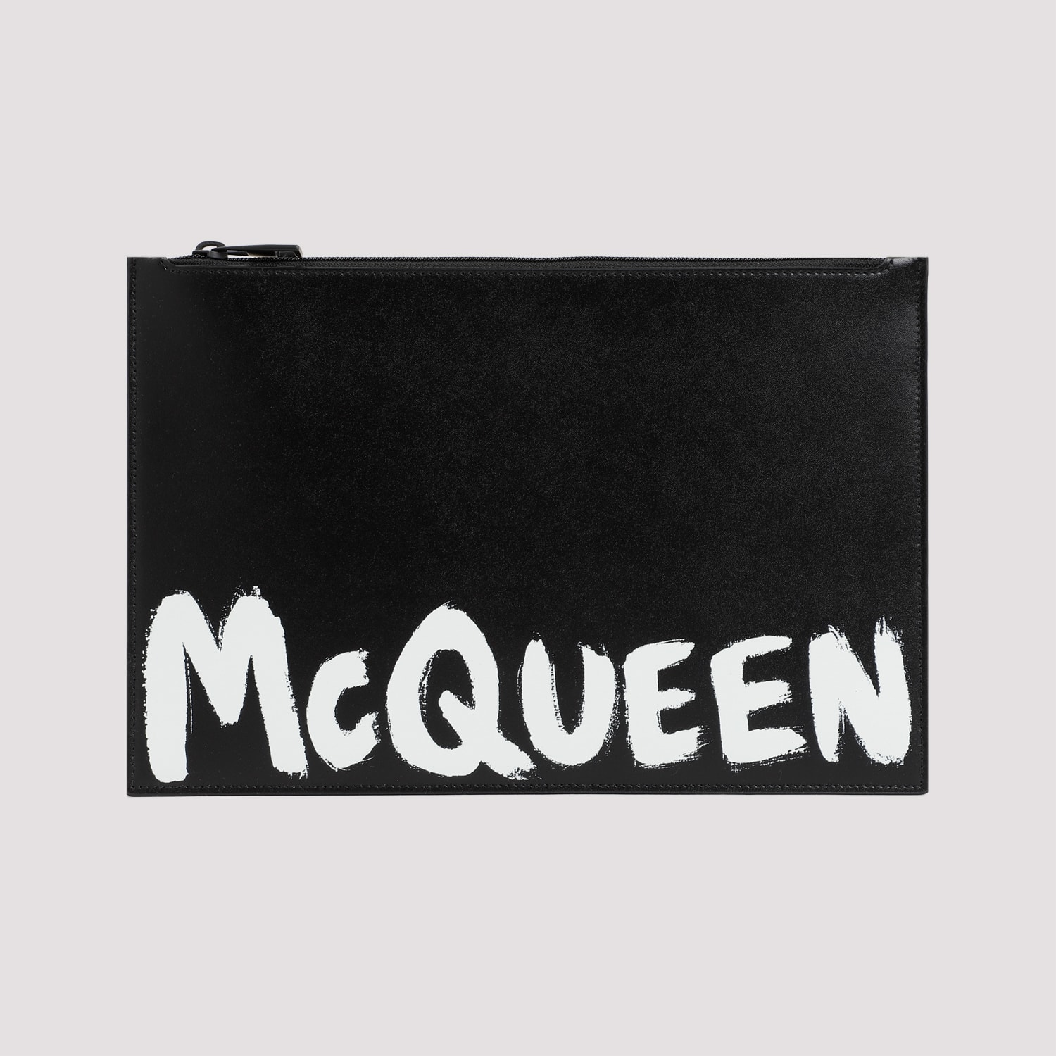 Shop Alexander Mcqueen Flat Zip Graffiti Pouch In Black White