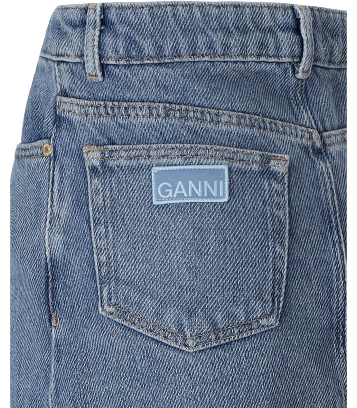 Shop Ganni Denim Midi Skirt In Azzurro