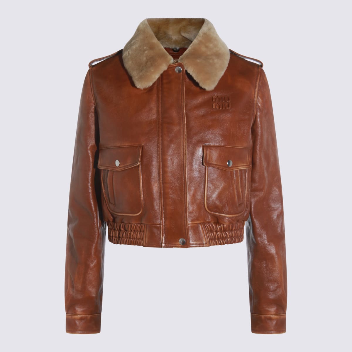 Miu Miu Brown Leather Jacket In Brown