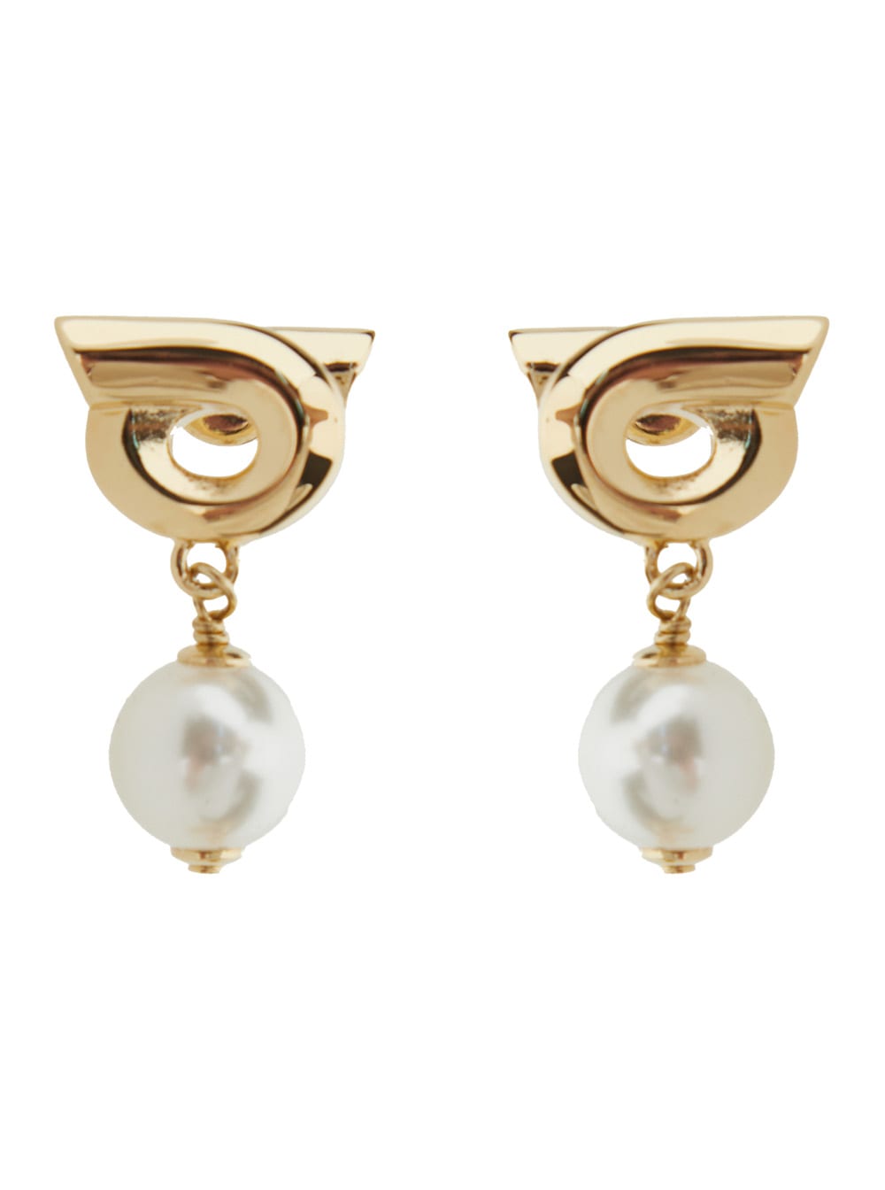 gancini Gold Colored Pendant Earrings With Synthetic Pearls In Brass Woman