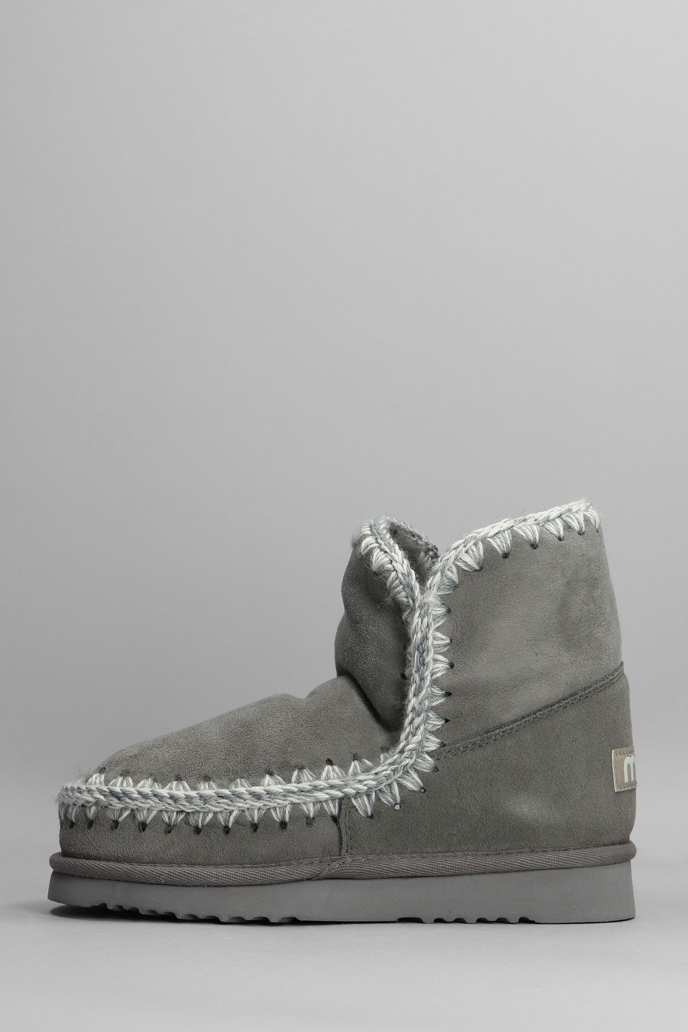 Mou Eskimo 18 Low Heels Ankle Boots In Grey Suede In Gray