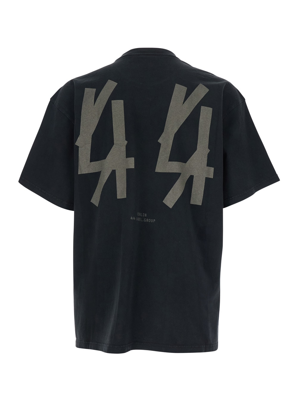 44 Label Group Black Crewneck T-shirt With Logo On The Front And Maxi Logo On The Rear In Cotton Man In Black