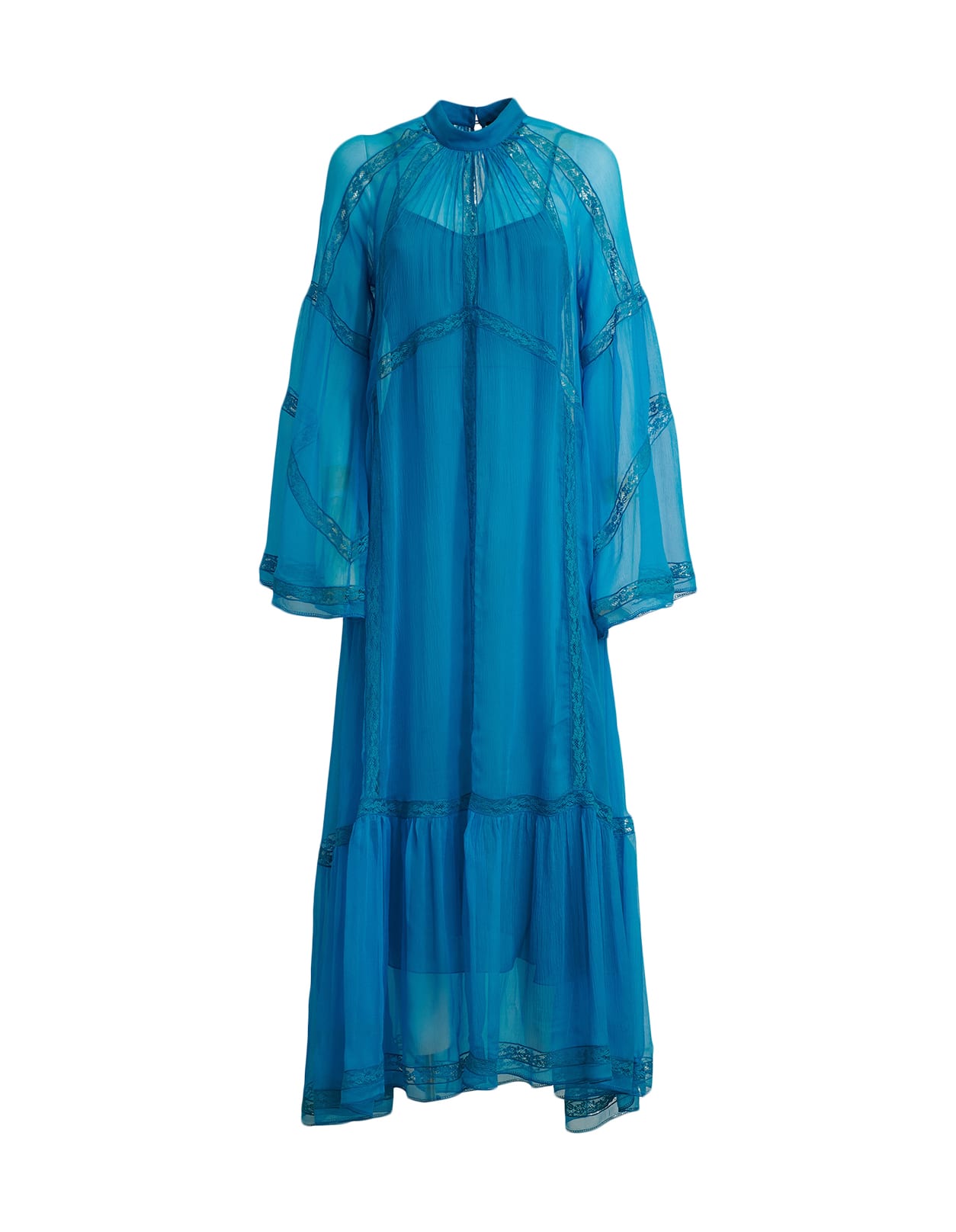 Etro Long Light Blue Tunic Dress With Lace Inserts