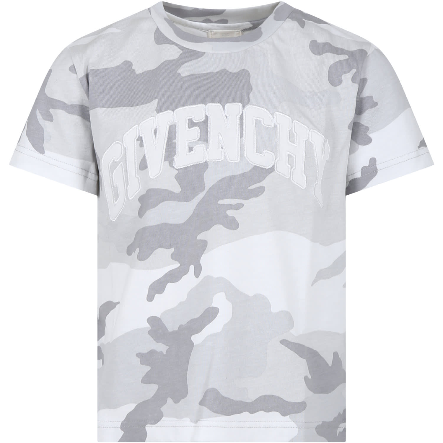 Shop Givenchy Gray T-shirt For Boy With Camouflage Print In Grigio Bianco