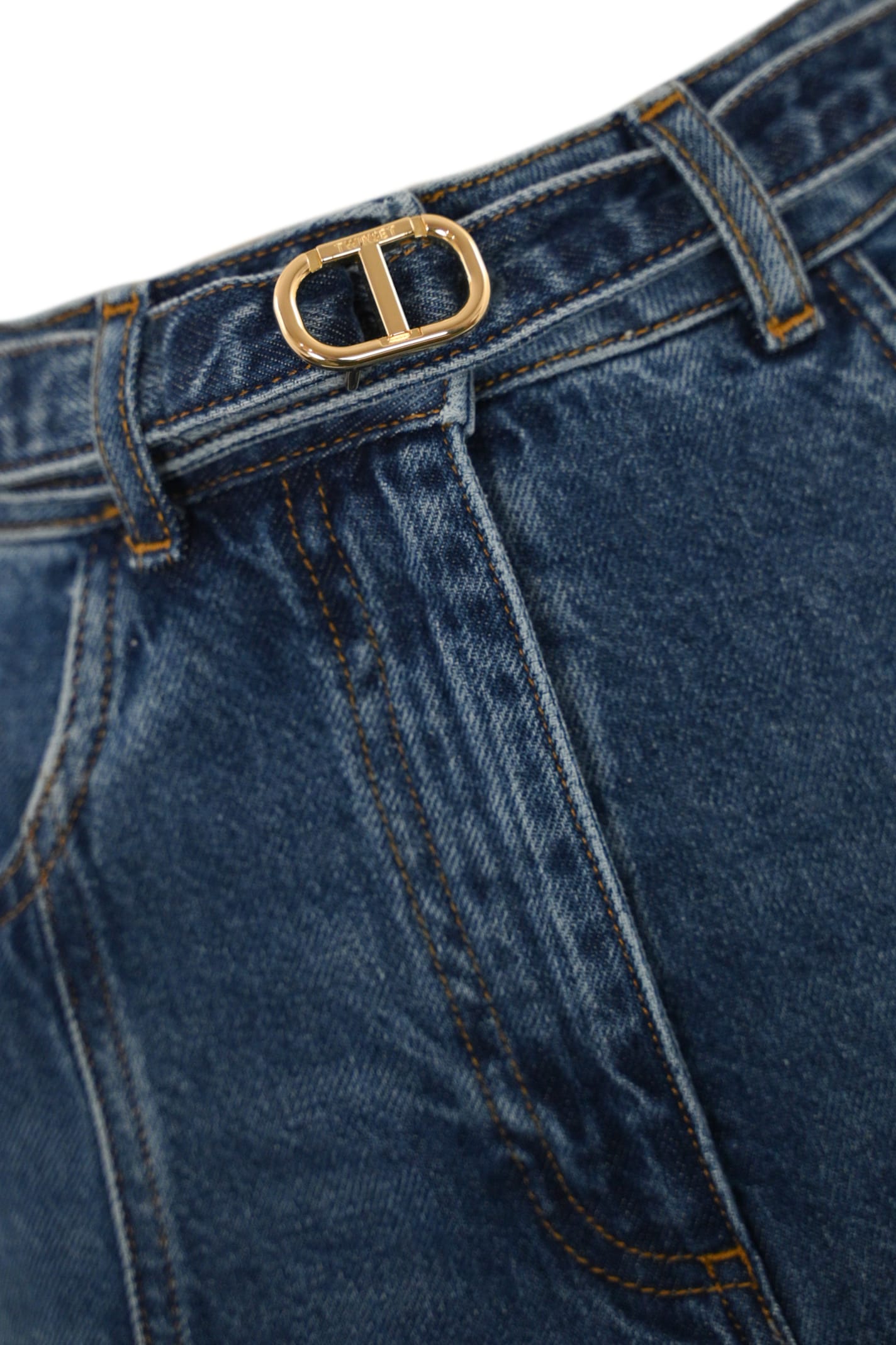 TWINSET DENIM SKIRT WITH OVAL-T BELT