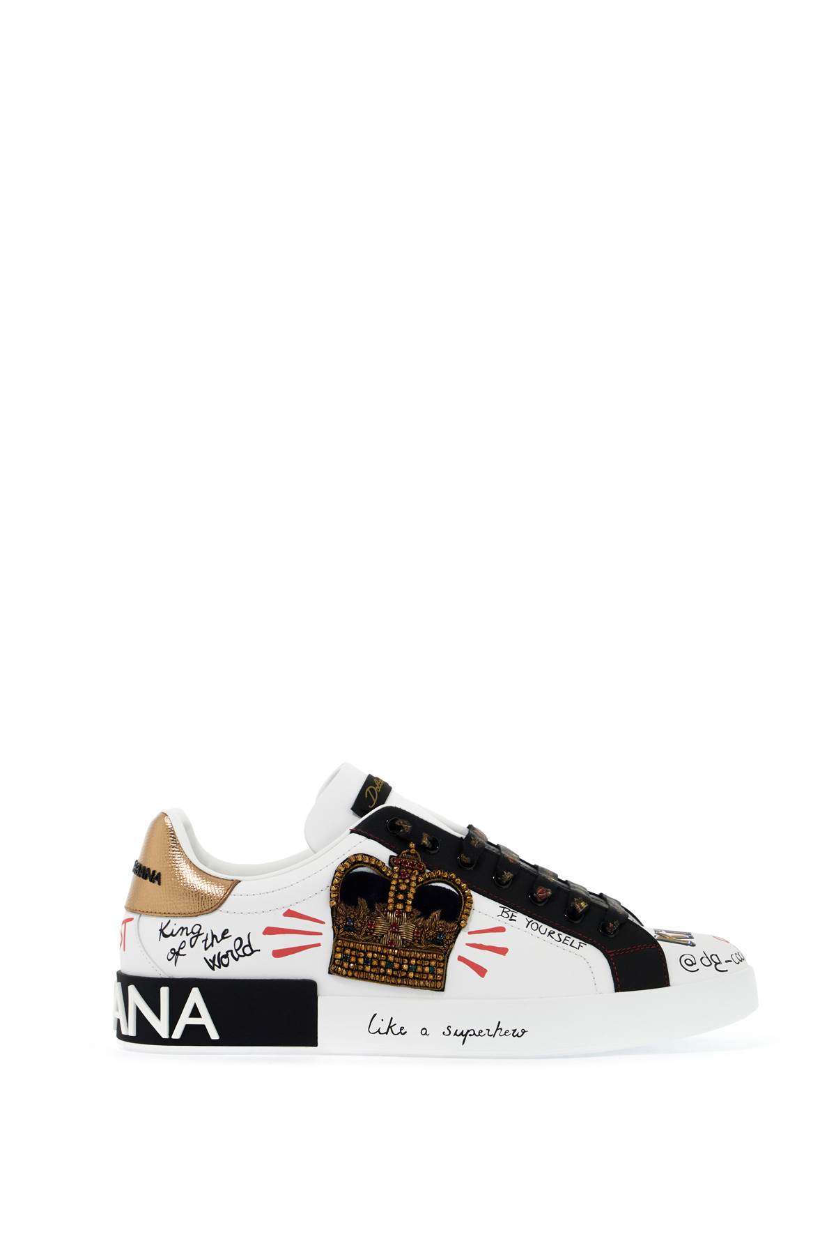 Shop Dolce & Gabbana Portofino Sneakers With Patches And Embroidery In Scritte Fdo.bianco (white)