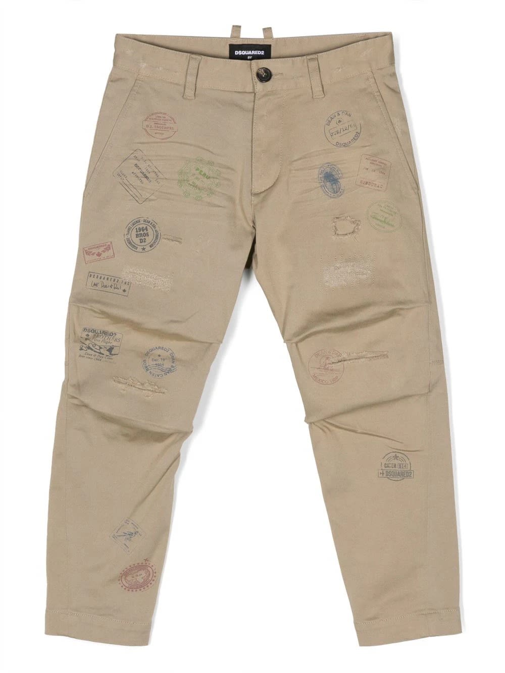 DSQUARED2 BEIGE CASUAL TROUSERS WITH PRINTS