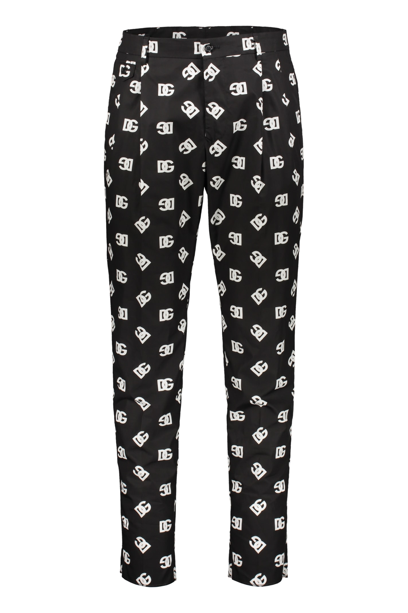 Shop Dolce & Gabbana Printed Cotton Trousers In Black