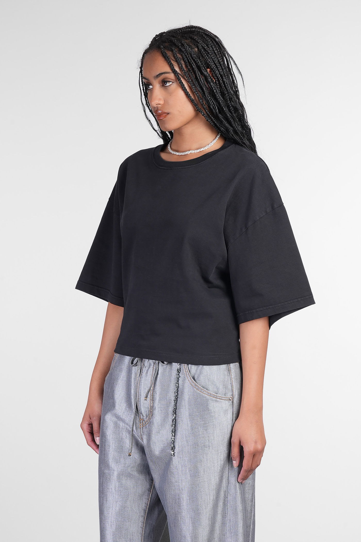 Darkpark Doyle Cropped Draped Short Sleeve Tee In Black