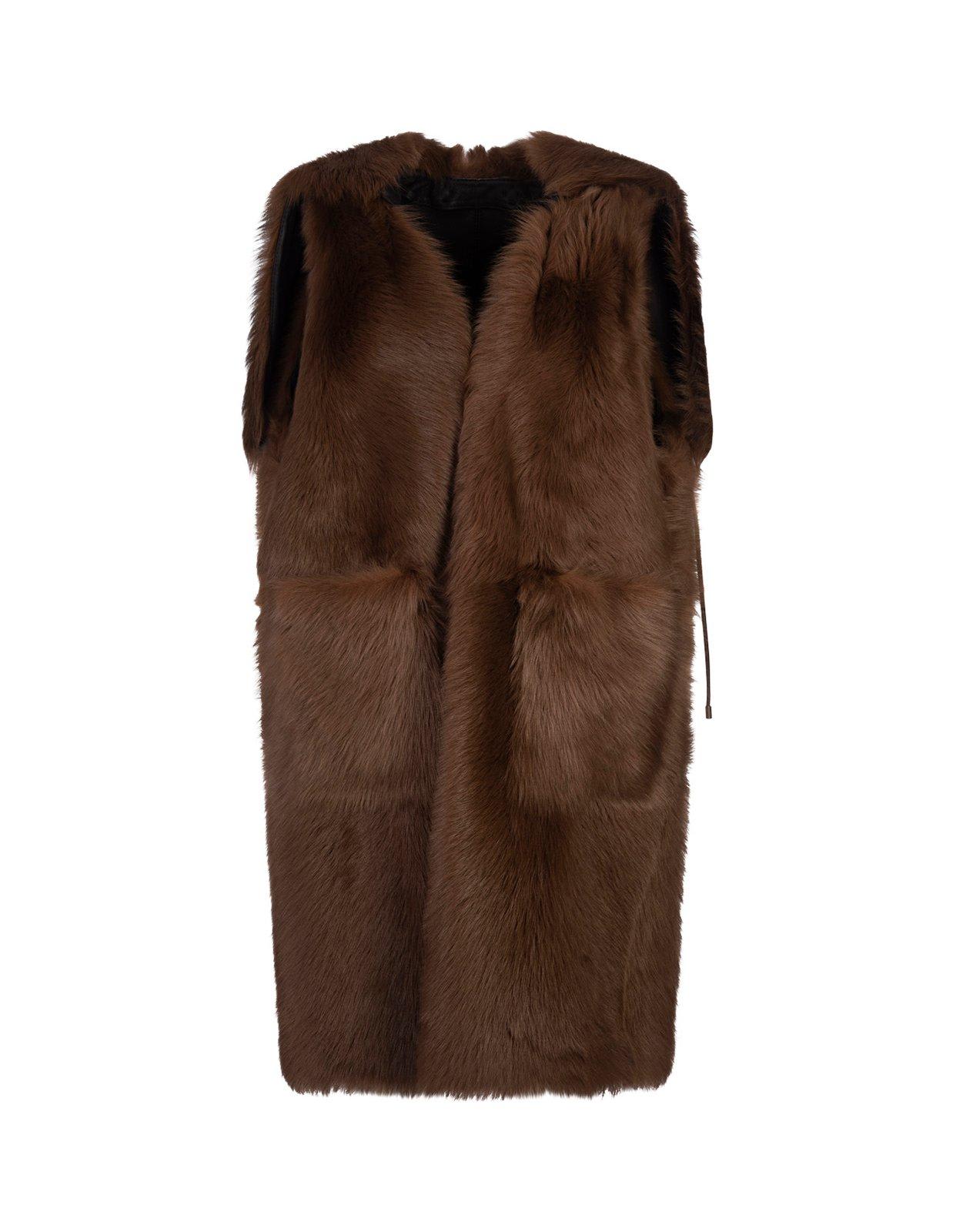 Shop Max Mara Reversible Open-front Vest In Brown