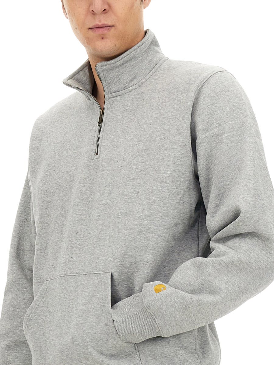 Carhartt Half Zipper Sweatshirt Ribbed Cuffs In Grey