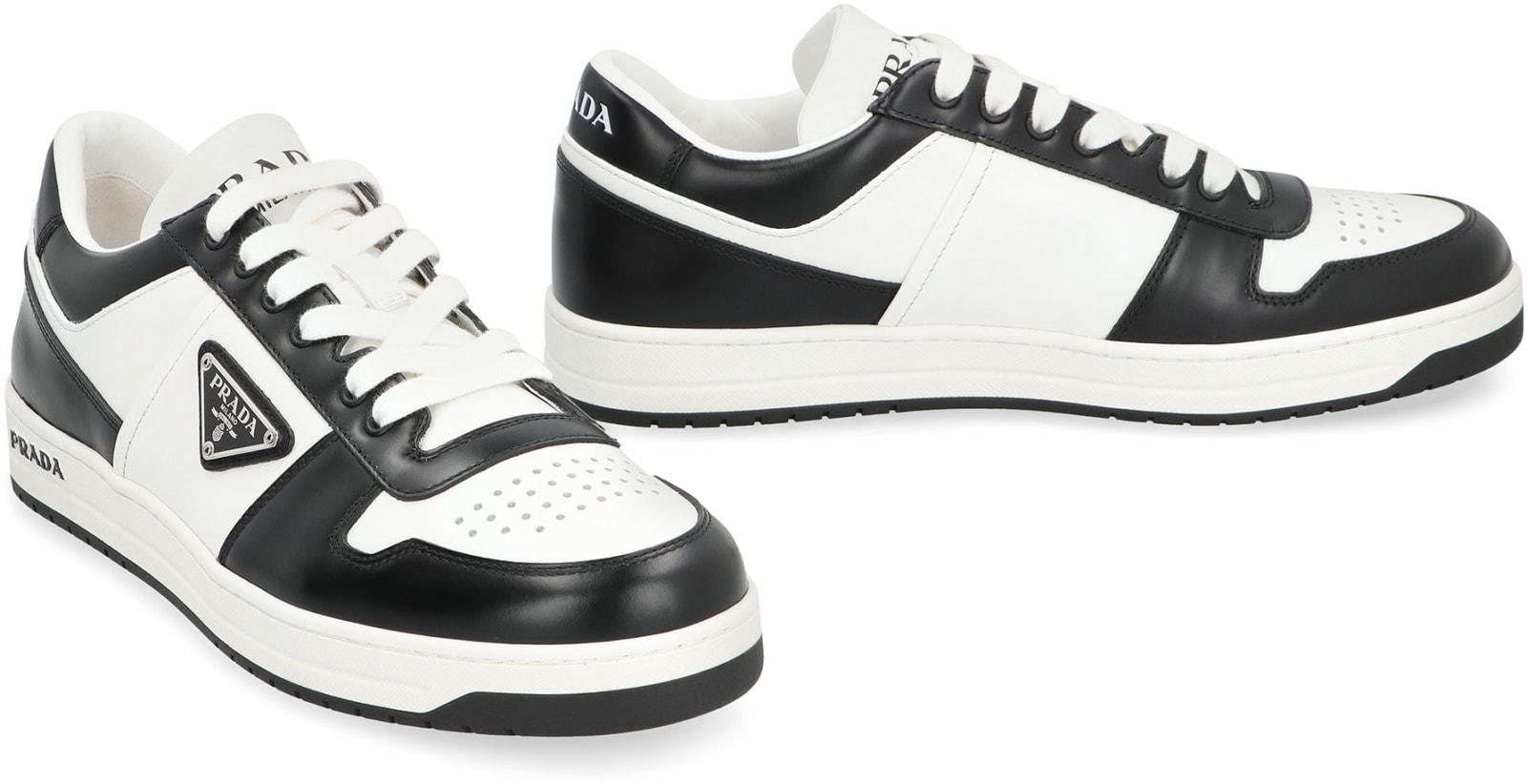 Shop Prada Downtown Leather Low-top Sneakers In White