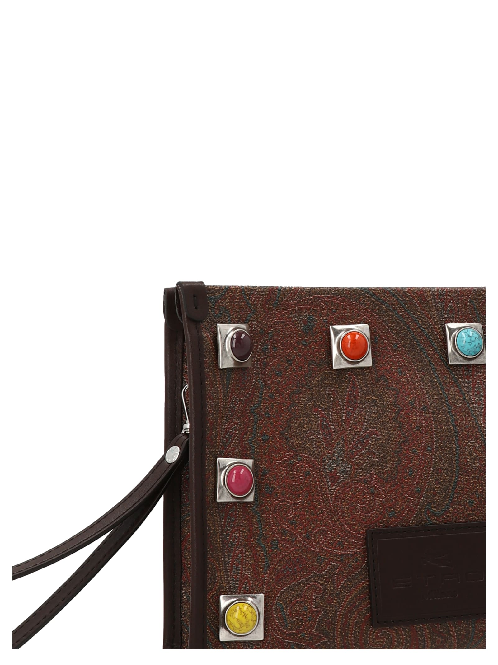 ETRO: Globetrotter bag in coated cotton with cabochon stones - Red