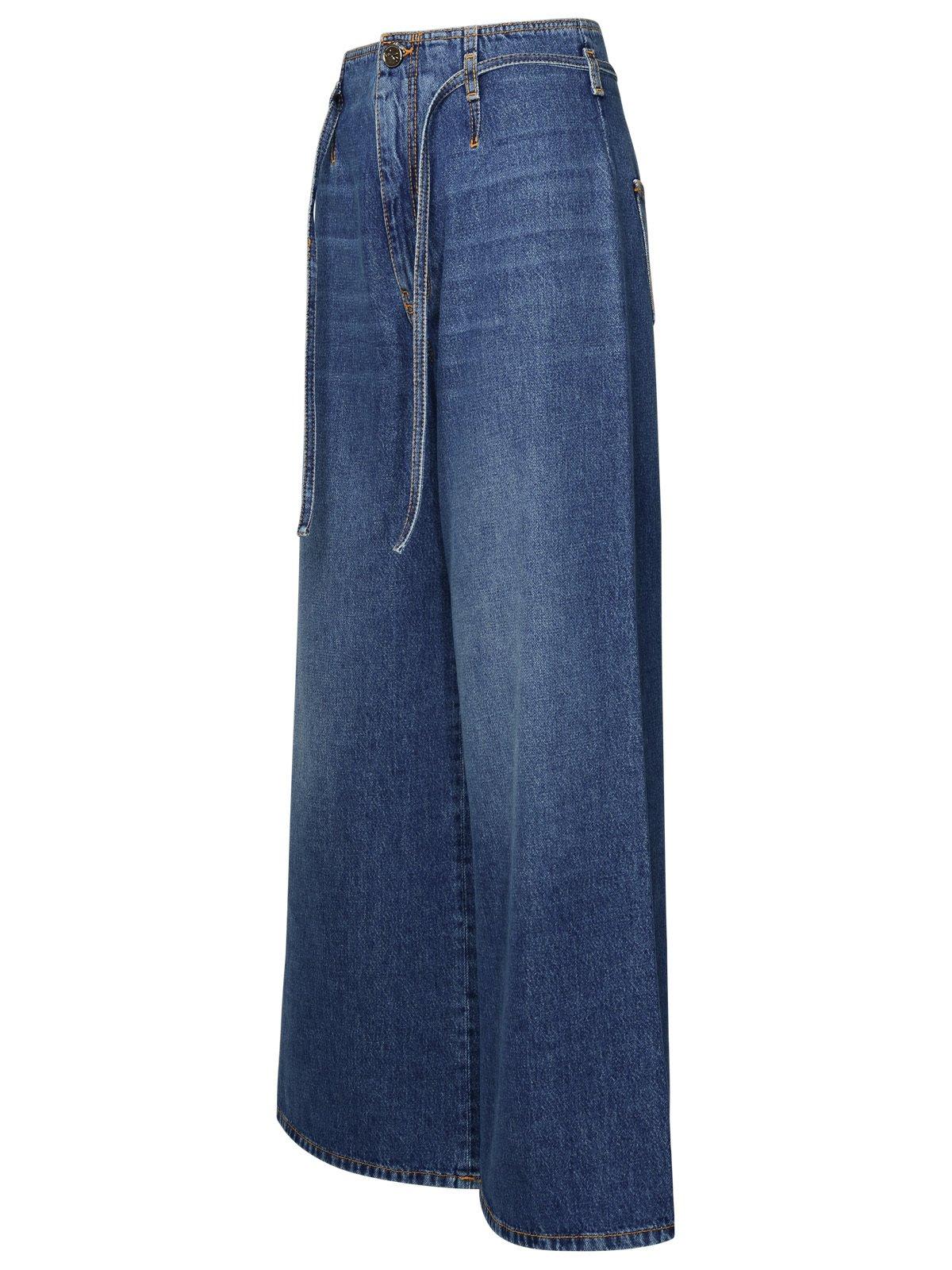 Shop Etro Floral-embroidered Wide Leg Jeans In Denim