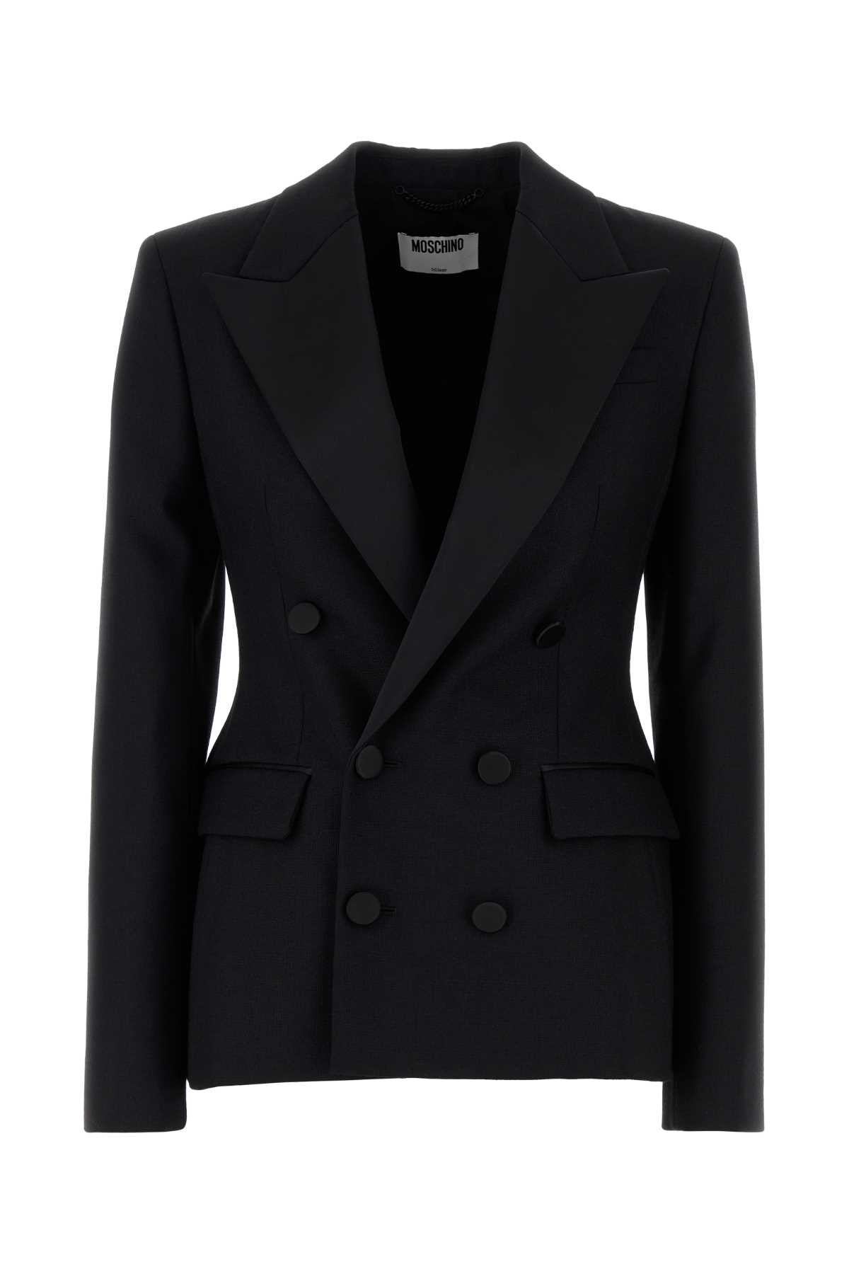 Moschino Tailored Wool Blazer Featuring Structured Shoulders In Blue