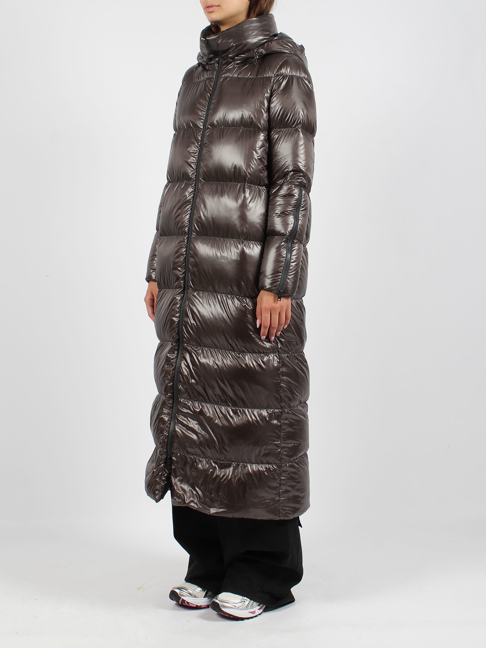 Shop Herno Nylon Long Down Jacket In Brown