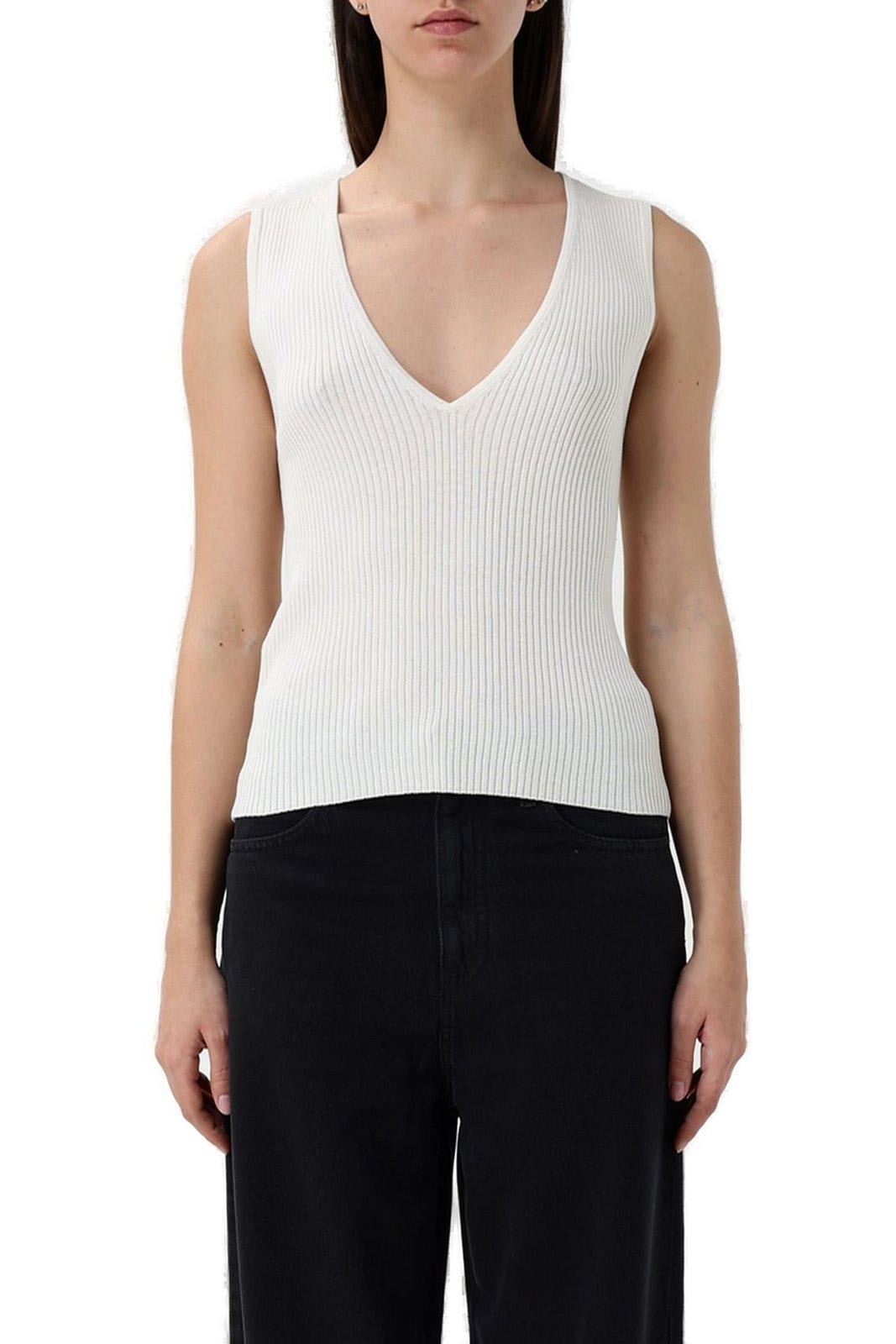 V-neck Ribbed Sleeveless Top Pinko