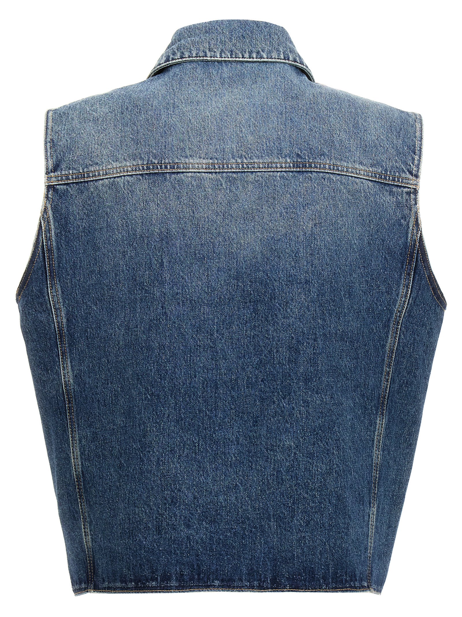 Shop Givenchy Logo Embroidery Denim Vest In Blue