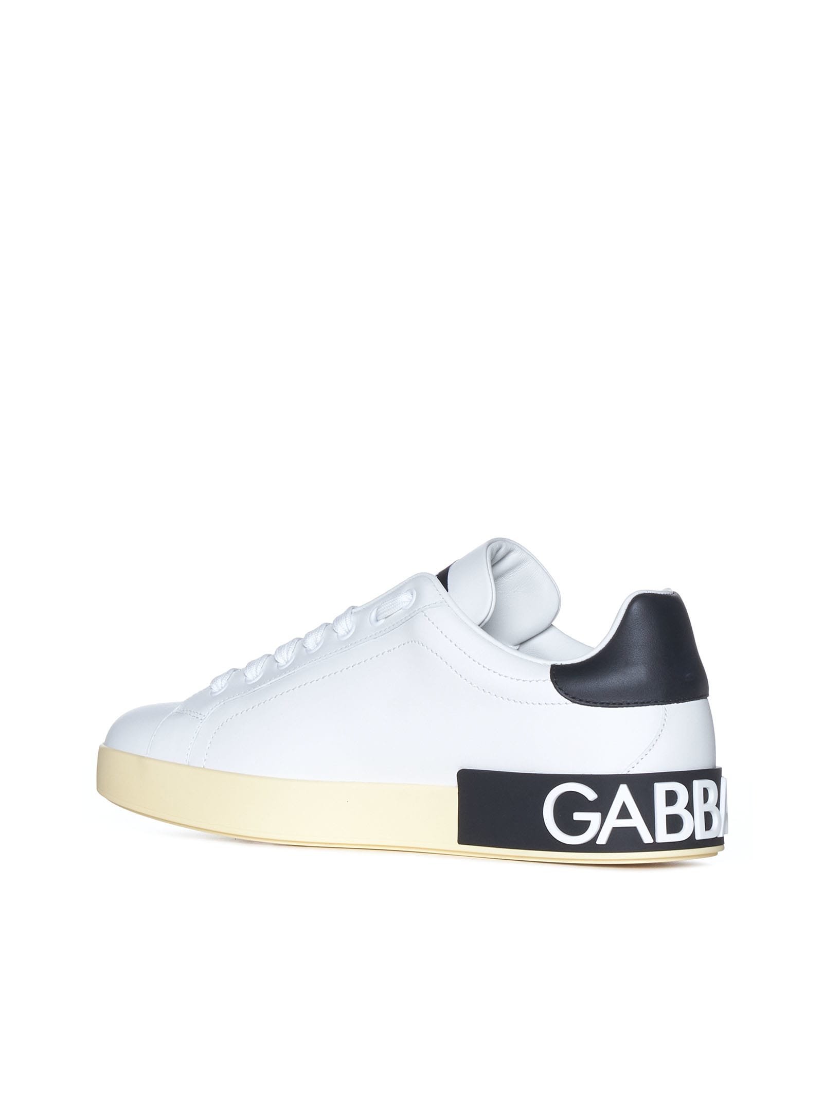 Dolce & Gabbana Calfskin Nappa Portofino Sneakers With Dg Logo Print In White