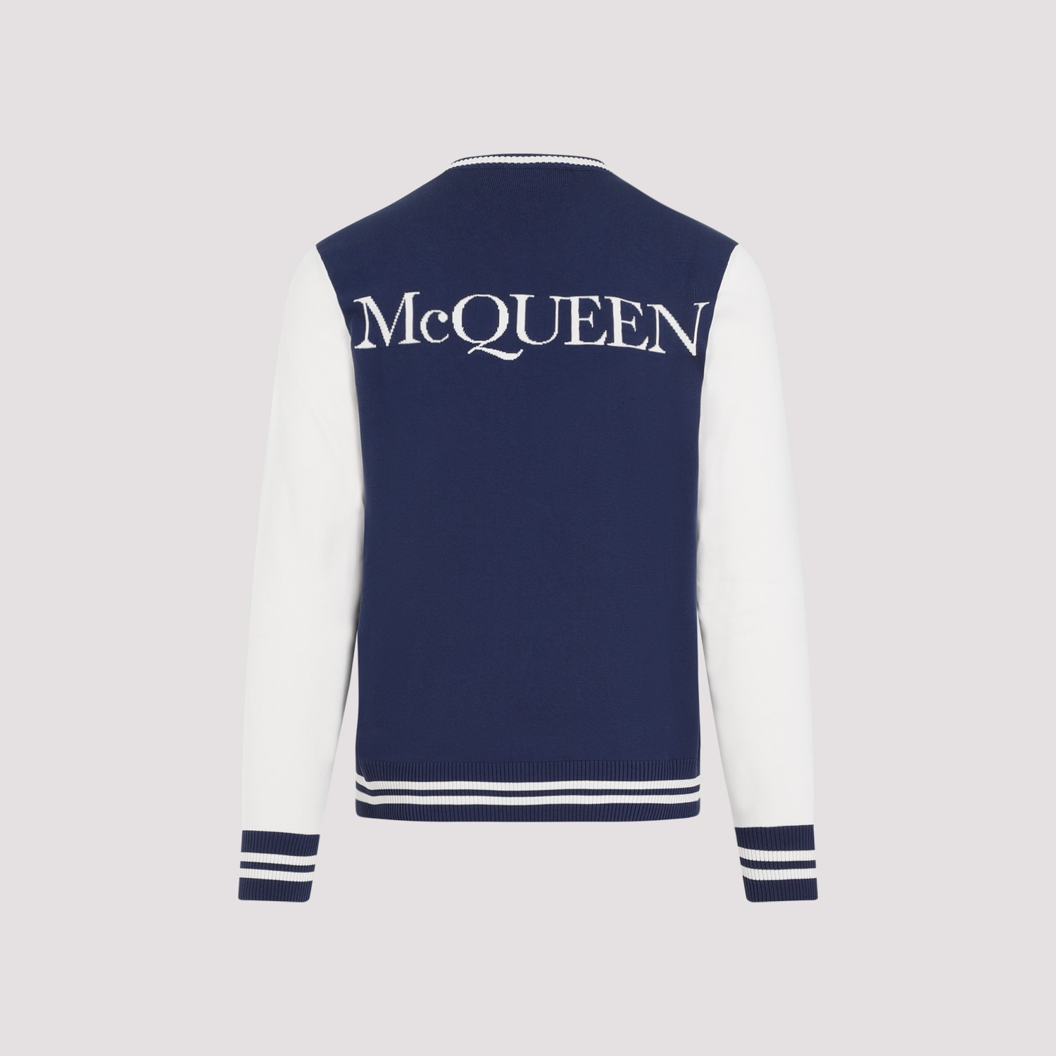 Shop Alexander Mcqueen Cotton Pullover In Midnight Blue Cream