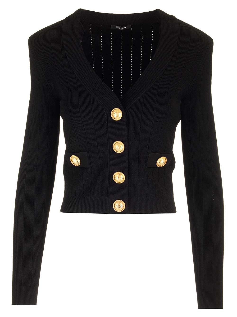 Shop Balmain Ribbed Cardigan In Nero