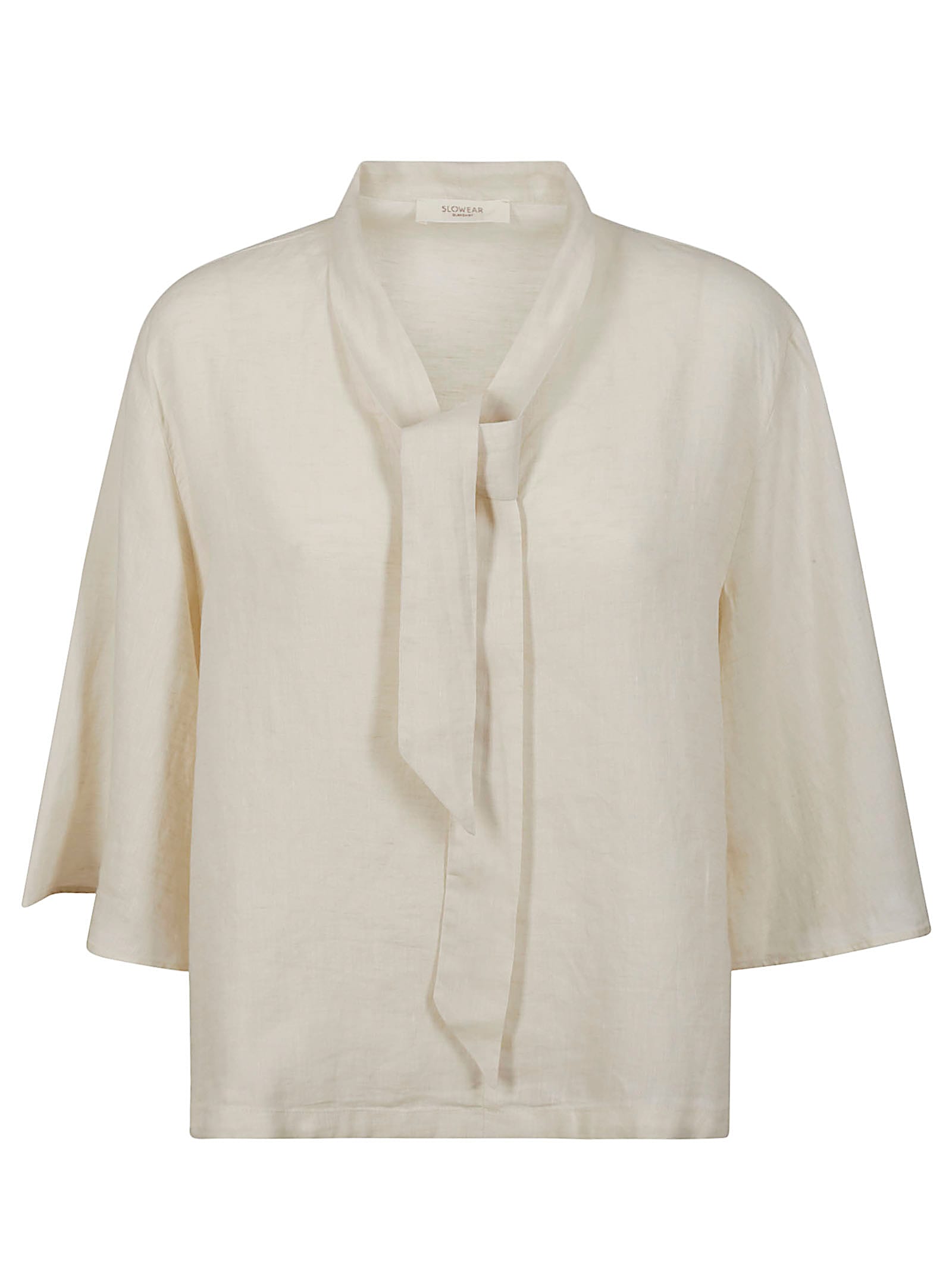 Glanshirt Relaxed Fit Linen Top With Unique Tie Detail In White