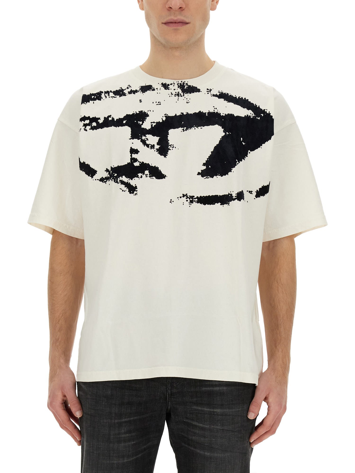 Diesel T-shirt With Logo In Bianco