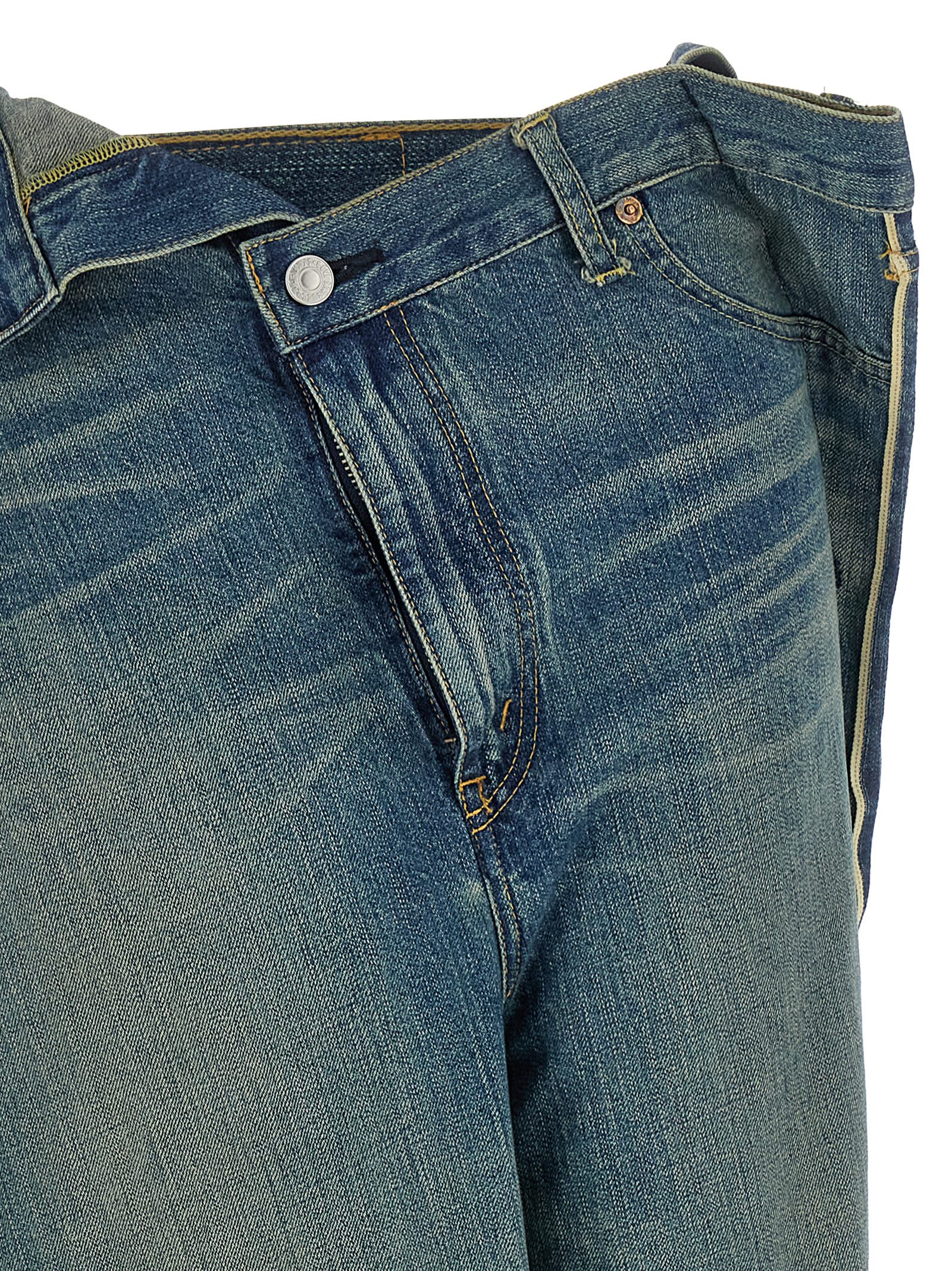 Junya Watanabe Asymmetric Stonewashed Denim Wide Leg Jeans In Blue