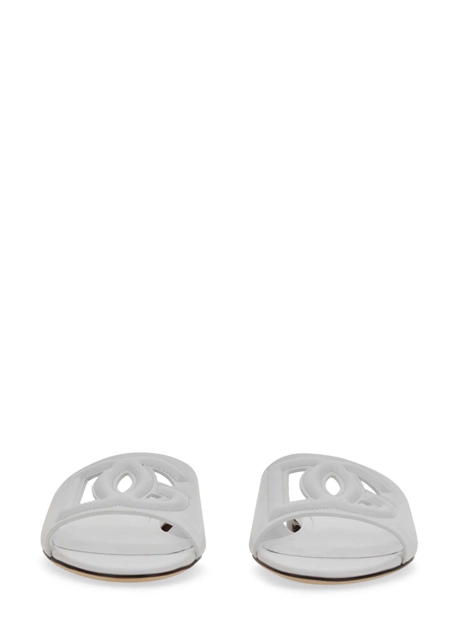 Shop Dolce & Gabbana Slide Sandal With Logo In White