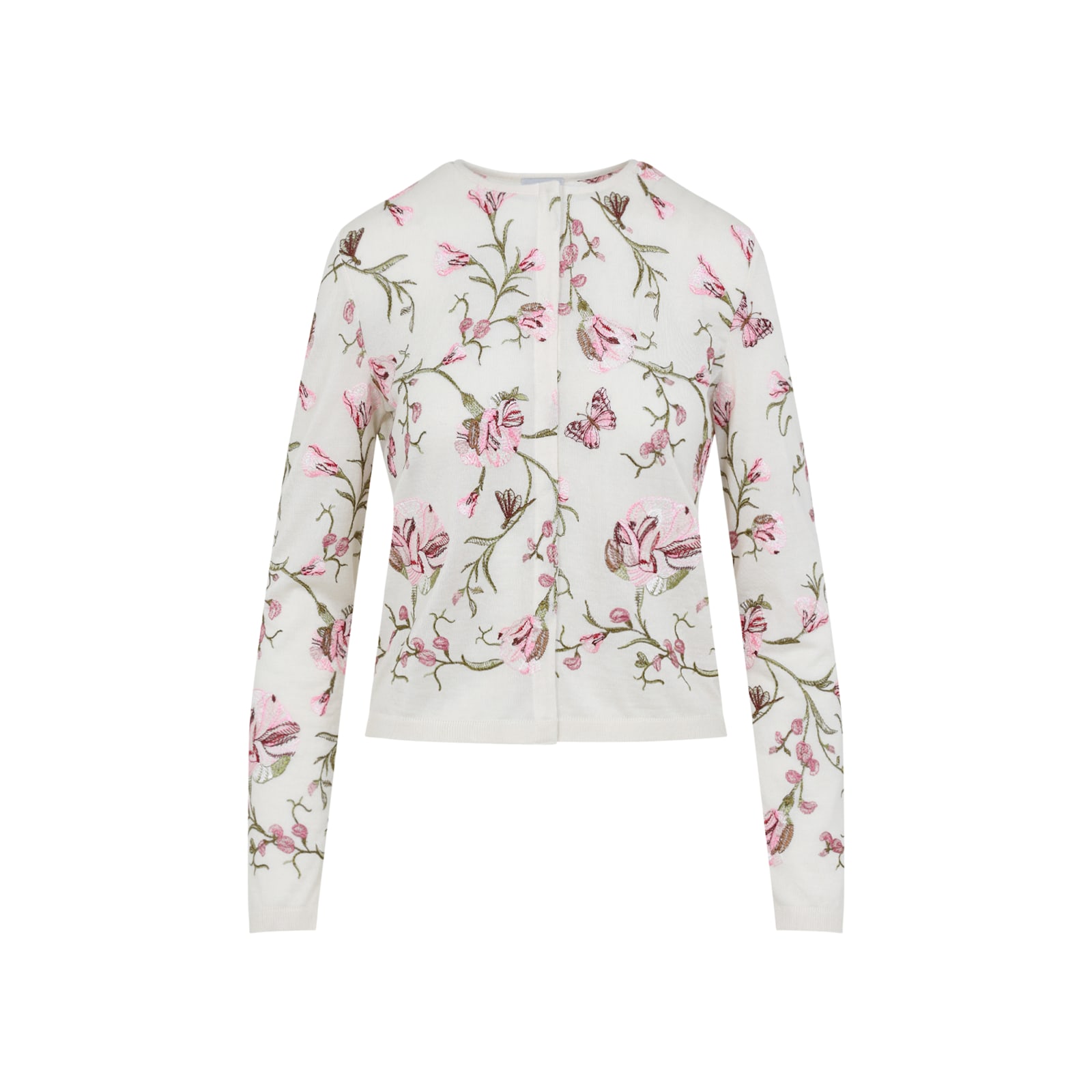 Giambattista Valli Floral-embroidered Cashmere Cardigan In Ivory