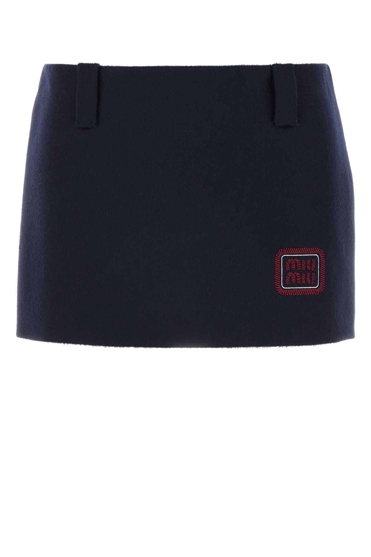 Dark Blue Wool Blend Mini Skirt